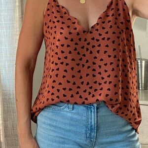Rust Heart-Print Satin Cami Top - Women's
